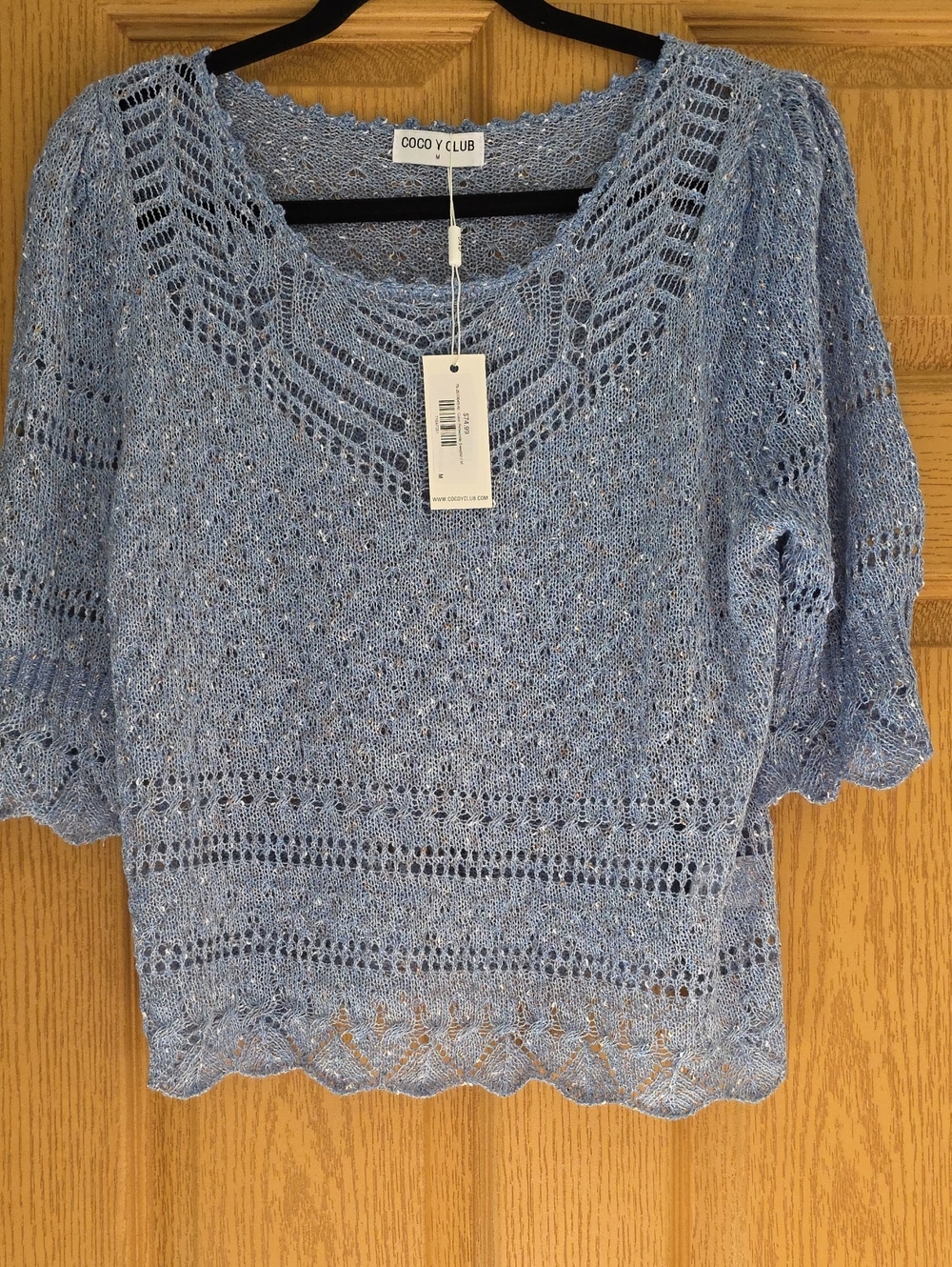 Coco Y Club Light Blue Crochet Knit Top